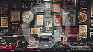 Vintage Audio Equipment and Music Devices Display