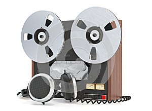 Vintage audio recorder isolated on white background. 3D illustration