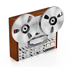 Vintage audio recording machine isolated on white background. 3D illustration