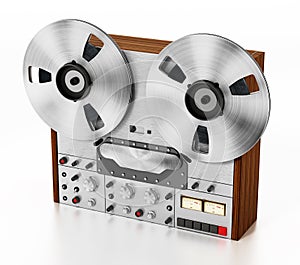 Vintage audio recording machine isolated on white background. 3D illustration