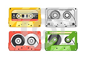 Vintage Audio Or Stereo Cassettes Isolated On White Background. Retro Music Tapes, Analog Audio Cassette Tapes