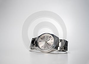 Vintage Automatic Watch, Isolated On Gray Surface