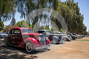 vintage automobile show, with a variety of vehicles from different decades on display