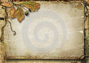 Vintage autumn background with oak leaves and acorns