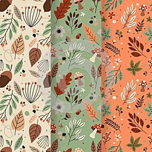 Vintage autumn leaves seamless pattern background.