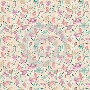 Vintage autumn leaves seamless pattern background.