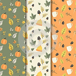 Vintage autumn leaves seamless pattern background.