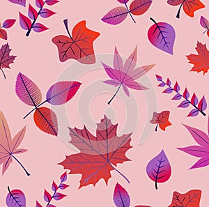 Vintage autumn leaves seamless pattern background.