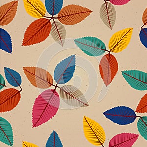 Vintage autumn leaves seamless pattern background.