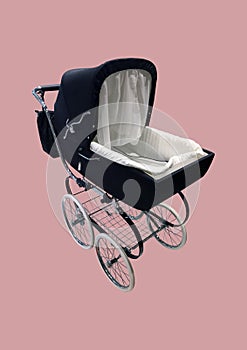 Vintage baby carriage. Children`s concept