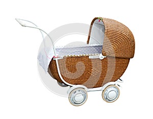 Vintage baby carriage isolated on white with clipping path