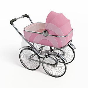 Vintage baby stroller isolated on white background. 3D illustration