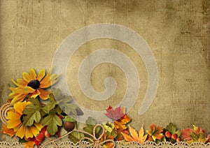 Vintage background with beautiful border autumn decorations