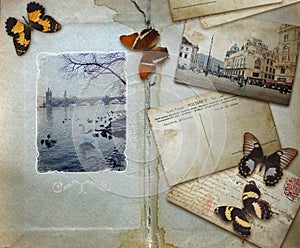 Vintage background with blank space for your text, butterflies a