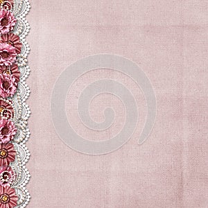 Vintage background with a border of beautiful flowers