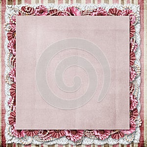 Vintage background with a border of flowers and lace