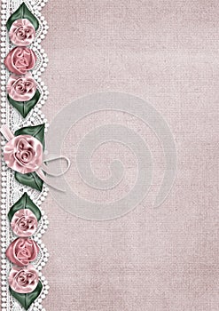 Vintage background with a border of roses and lace