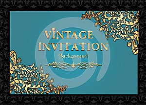 vintage background, elegant antiques, Victorian gold, floral ornament, baroque frame, beautiful invitation