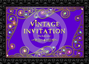 vintage background, elegant antiques, Victorian goldl ornament, baroque frame, beautiful invitation