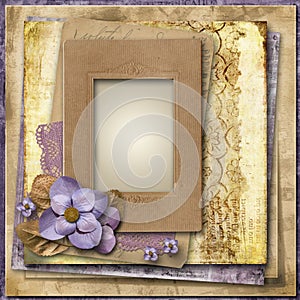 Vintage background with flowers and old frame