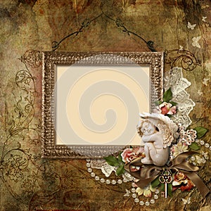 Vintage background with frame and angel