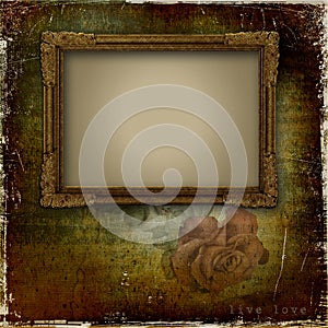 Vintage background with frame and rose