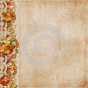 Vintage background with gorgeous flowers and lace