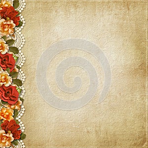 Vintage background with gorgeous flowers and lace