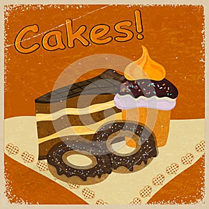 Vintage background image of a piece of cake and cookies