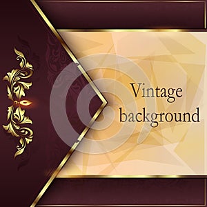 Vintage background mandala business card invitation with golden lace ornaments and art deco floral decorative elements