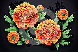 vintage background from marigold flowers. orange flowers. Generative AI