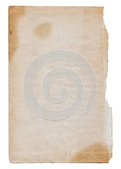 Vintage background of old torn paper texture with spots isolated