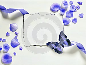 Vintage background with paper-frame and petals for congratulations