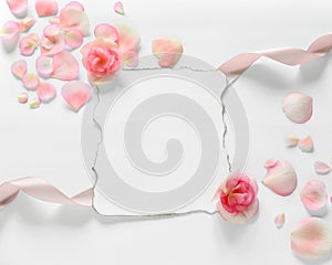 Vintage background with paper-frame and petals for congratulations