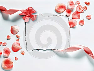 Vintage background with paper-frame and petals for congratulations