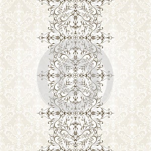 Vintage background with pattern and ornamental seamless border. Ornate template for invitation, greeting card, certificate design.