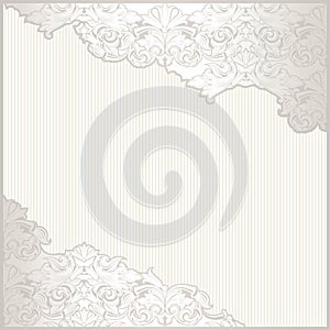 Vintage background with place for text. White, elegant, luxury with pearl-silver shining and baroque ornament