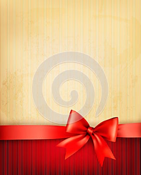 Vintage background with red gift bow and ribbon