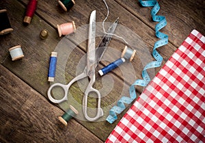 Vintage Background with sewing tools and colored