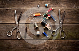 Vintage Background with sewing tools and colored