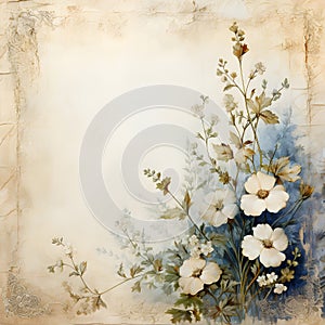 Vintage background with watercolor flowers and old paper with space for text. ia generative