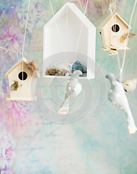 Vintage background with wooden birds