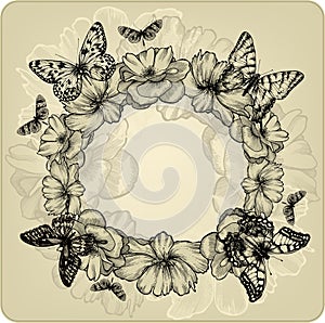 Vintage background with a wreath of roses and