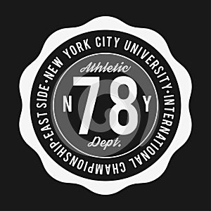 Vintage badge, athletic sport typography for t shirt print. Varsity style. T-shirt graphic