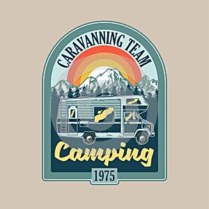 Vintage badge with classic family camper car