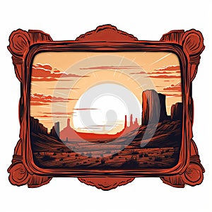 Vintage Badlands Sunset Picture Frame Vector Graphics