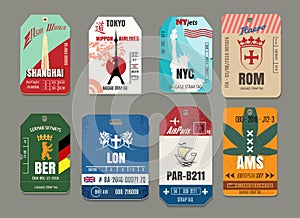 Vintage baggage or luggage vector paper tags set