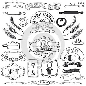 Vintage Bakery Labels elements.Hand sketched.Outline