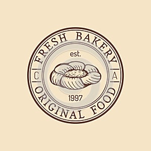 Vintage bakery logo. Vector typographic poster. Retro emblem sweet cookie. Hipster pastry icon. Biscuit sign.