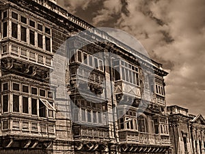 Vintage Balconies in Malta in Sepia